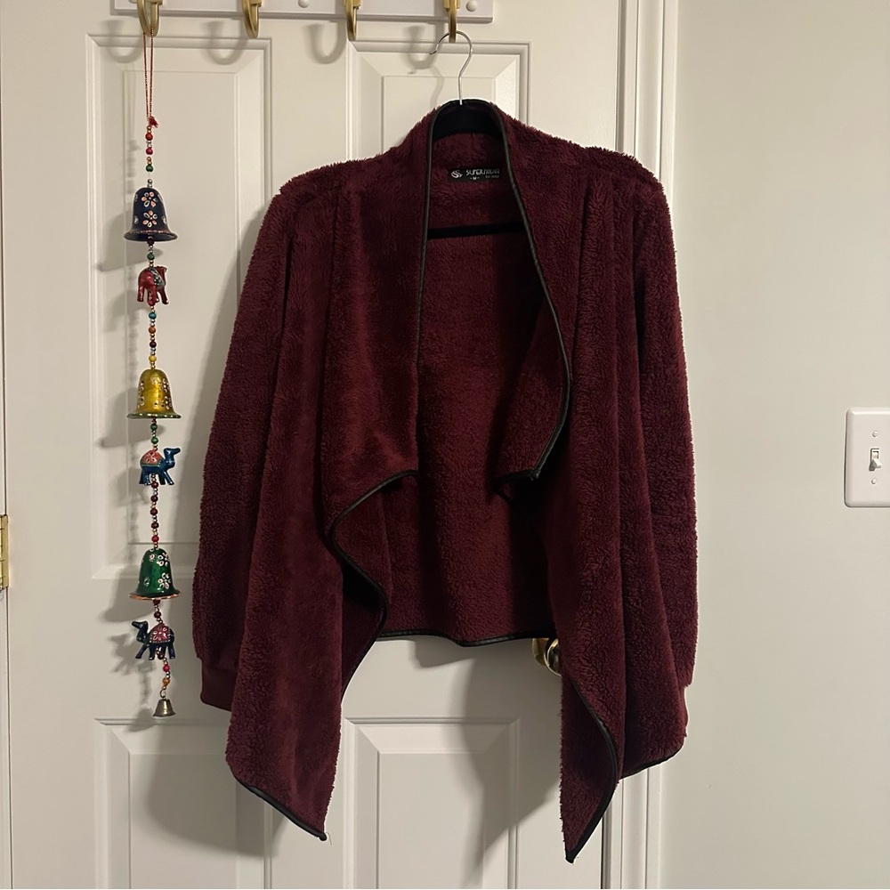 SuperNova- Maroon Fleece Waterfall Cardigan, Medium